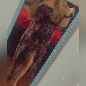 EUC black floral dress off the shoulder size 14